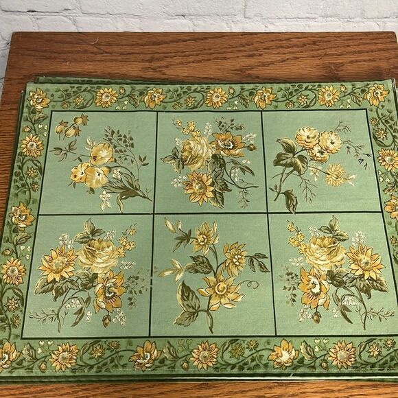APRIL CORNELL 2000 set of 4 cotton, green and yellow - Picture 1 of 7